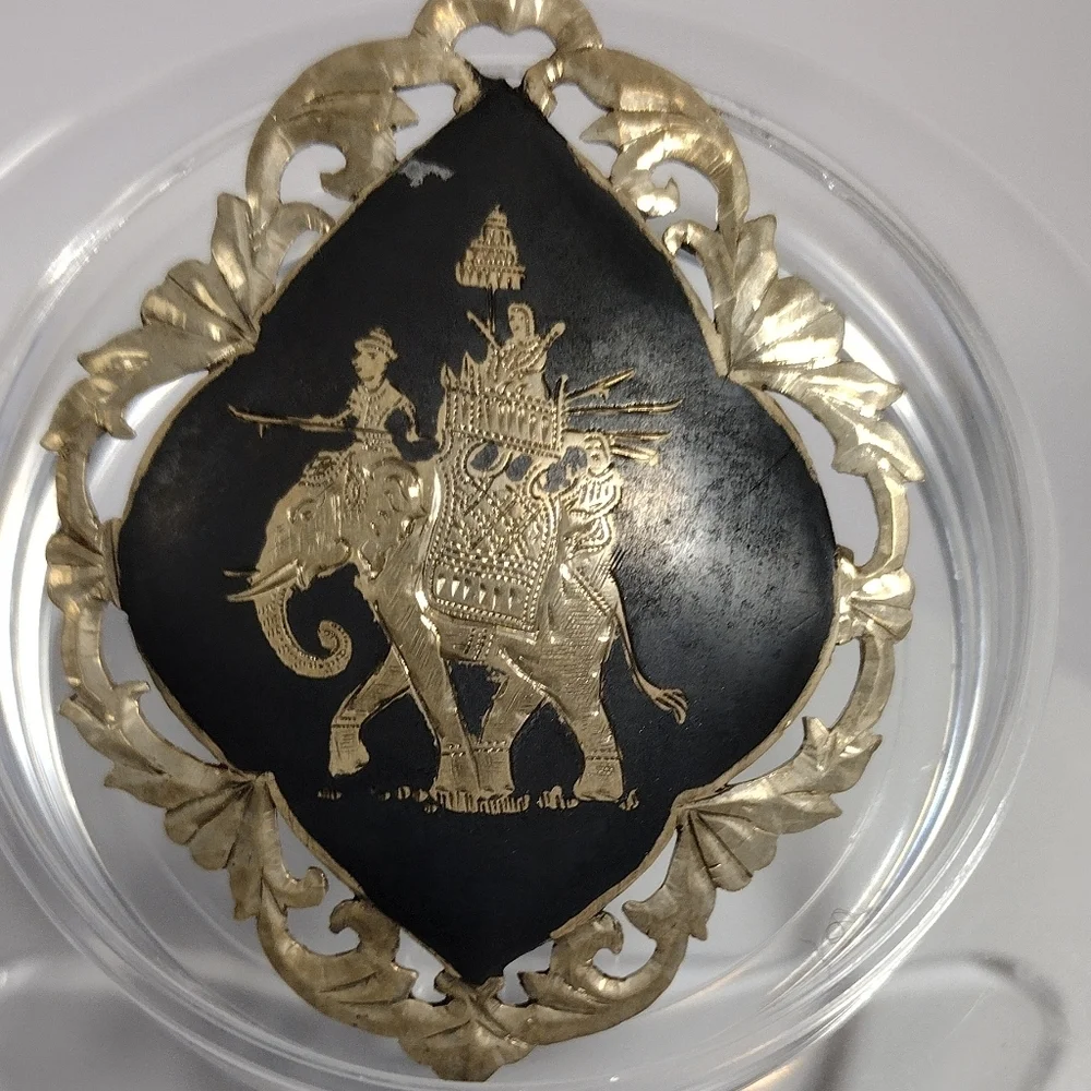 Vintage Niello Elephant Brooch, Animal Pin, Siam Silver, Thailand Elephant, 925